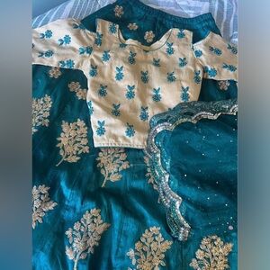Teal and Cream Embroidered Traditional Outfit